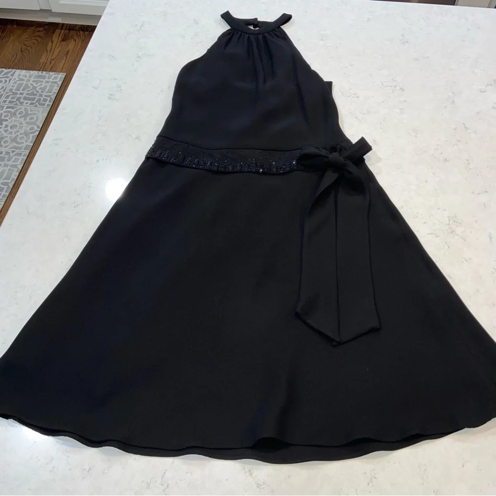 Jones New York Black Dress with beaded waist that ties Size 4